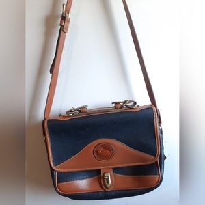 Dooney & Burke vintage blue/tan leather shoulder or crossbody messenger bag